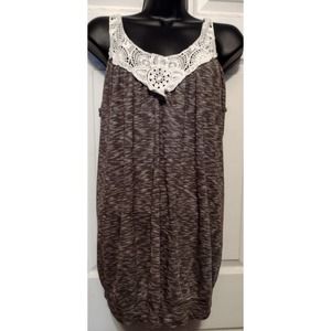 Deb Boho brown women's tanktop 2xl embroidered lace neckline (Gently Used)